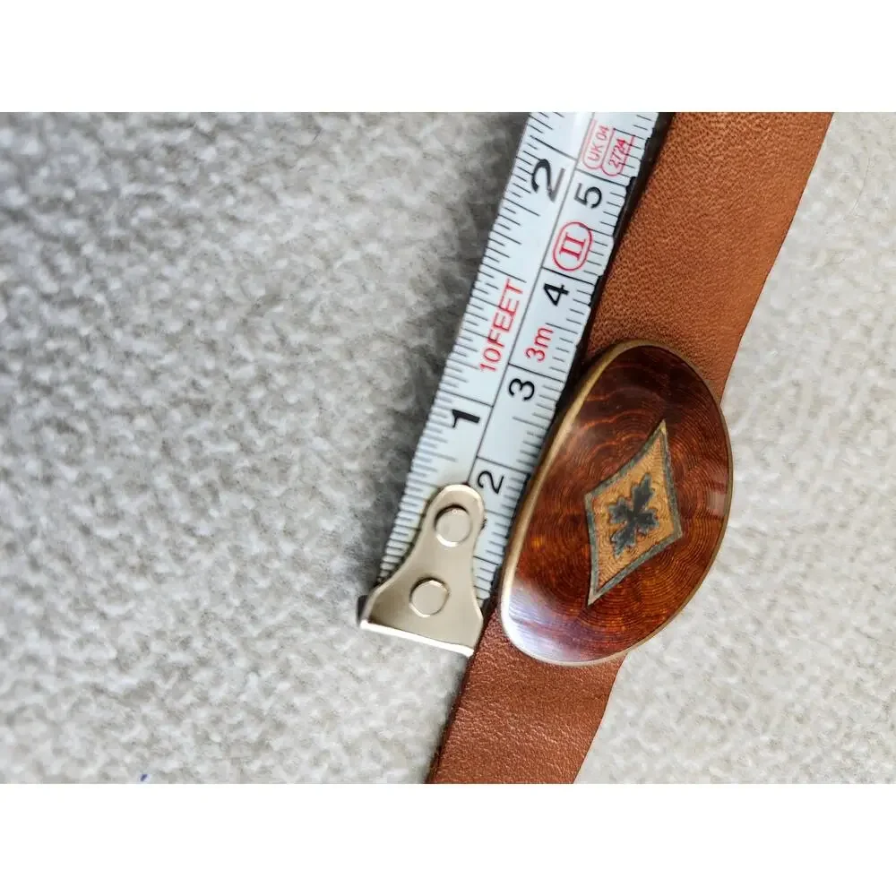 Vintage Austria Artisan Boho Tribal Bracelet Leather Brass Copper Wood Grain